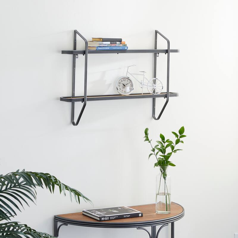 Black Metal Industrial Wall Shelf 23 x 32 x 6 32 x 6 x 23 On Sale